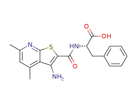 Molecular Structure of 682334-42-5 (L-Phenylalanine,
N-[(3-amino-4,6-dimethylthieno[2,3-b]pyridin-2-yl)carbonyl]-)