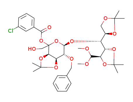 4-O-[(5RS)-2-O-benzyl-3,4-O-isopropylidene-5-C-m-chlorobenzoyloxy-α-L-arabino-hexopyranosyl]-2,3:5,6-di-O-isopropylidene-aldehydo-D-glucose dimethyl acetal