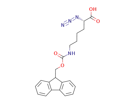 Molecular Structure of 473430-12-5 (Hexanoic acid, 2-azido-6-[[(9H-fluoren-9-ylmethoxy)carbonyl]amino]-,
(2S)-)