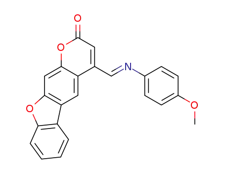 Molecular Structure of 872595-57-8 (2H-Benzofuro[3,2-g]-1-benzopyran-2-one,
4-[(E)-[(4-methoxyphenyl)imino]methyl]-)