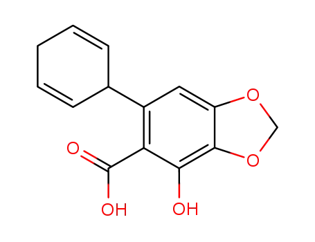 Molecular Structure of 905914-45-6 (4-hydroxy-6-(2,5-cyclohexadien-1-yl)-1,3-benzodioxole-5-carboxylic acid)