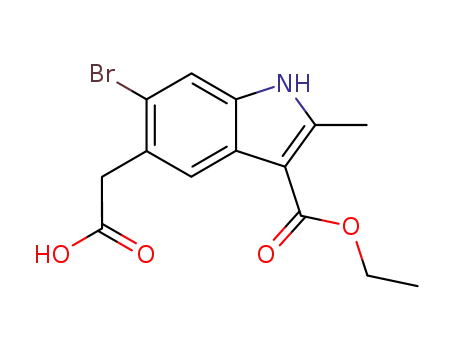 Molecular Structure of 405267-77-8 (1H-Indole-5-acetic acid, 6-bromo-3-(ethoxycarbonyl)-2-methyl-)