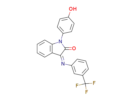 Molecular Structure of 445455-39-0 (2H-Indol-2-one,
1,3-dihydro-1-(4-hydroxyphenyl)-3-[[3-(trifluoromethyl)phenyl]imino]-,
(3Z)-)