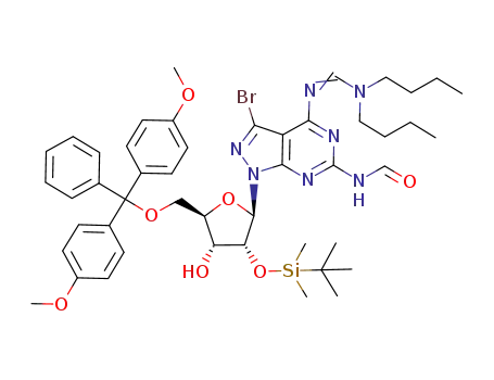 <i>N</i>-[1-[5-[bis-(4-methoxy-phenyl)-phenyl-methoxymethyl]-3-(<i>tert</i>-butyl-dimethyl-silanyloxy)-4-hydroxy-tetrahydro-furan-2-yl]-3-bromo-4-(dibutylamino-methyleneamino)-1<i>H</i>-pyrazolo[3,4-<i>d</i>]pyrimidin-6-yl]-formamide