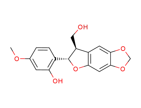 Molecular Structure of 923591-88-2 ((-)-(2S,3R)-3-hydroxymethyl-5,6-methylenedioxy-2-(4-methoxy-2-hydroxyphenyl)-2,3-dihydrobenzofuran)
