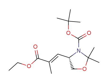 Molecular Structure of 916912-39-5 (ethyl 2-methyl-3-[3-(tert-butoxycarbonyl)-2,2-dimethyl-(4S)-oxazolidinyl]prop-(2E)-enoate)