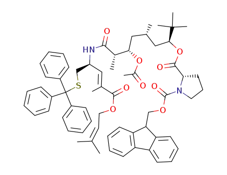 (S)-Pyrrolidine-1,2-dicarboxylic acid 2-{(1S,3S,5S,6S)-5-acetoxy-1-tert-butyl-3-methyl-6-[(E)-(S)-3-(3-methyl-but-2-enyloxycarbonyl)-1-tritylsulfanylmethyl-but-2-enylcarbamoyl]-heptyl} ester 1-(9H-fluoren-9-ylmethyl) ester