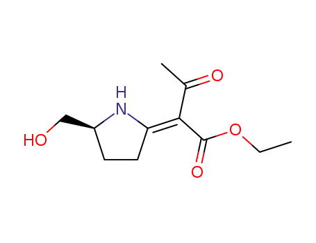 Molecular Structure of 489417-38-1 (Butanoic acid, 2-[(5S)-5-(hydroxymethyl)-2-pyrrolidinylidene]-3-oxo-,
ethyl ester, (2E)-)