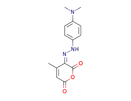 Molecular Structure of 6271-19-8 ((3E)-3-{2-[4-(dimethylamino)phenyl]hydrazinylidene}-4-methyl-2H-pyran-2,6(3H)-dione)