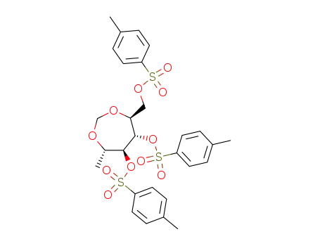 Molecular Structure of 5399-36-0 (4-methyl-7-({[(4-methylphenyl)sulfonyl]oxy}methyl)-1,3-dioxepane-5,6-diyl bis(4-methylbenzenesulfonate) (non-preferred name))