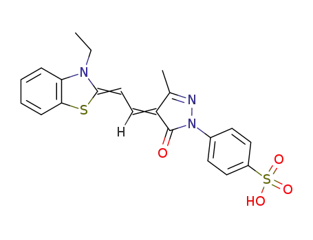 Molecular Structure of 2785-03-7 (4-{4-[2-(3-ethyl-3<i>H</i>-benzothiazol-2-ylidene)-ethylidene]-3-methyl-5-oxo-4,5-dihydro-pyrazol-1-yl}-benzenesulfonic acid)