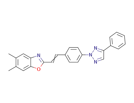 Molecular Structure of 61519-88-8 (Benzoxazole,
5,6-dimethyl-2-[2-[4-(4-phenyl-2H-1,2,3-triazol-2-yl)phenyl]ethenyl]-)