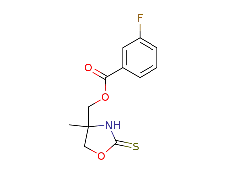 Molecular Structure of 16352-62-8 (4-(3-fluoro-benzoyloxymethyl)-4-methyl-oxazolidine-2-thione)