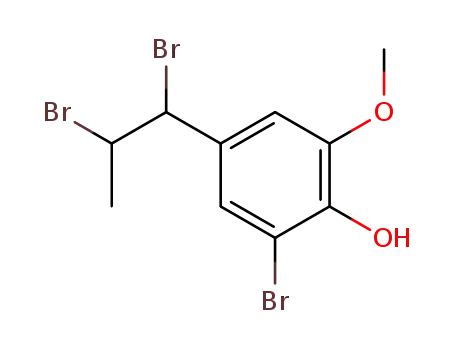 Molecular Structure of 40446-85-3 (2-bromo-4-(1,2-dibromo-propyl)-6-methoxy-phenol)