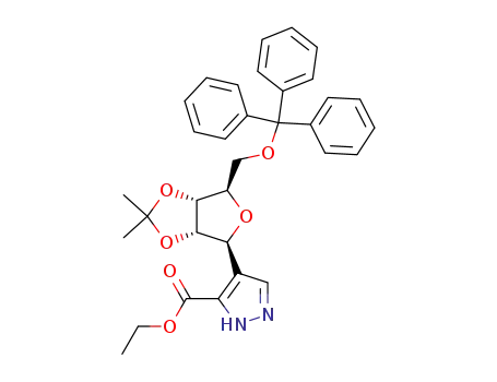 4-(<i>O</i><sup>2</sup>,<i>O</i><sup>3</sup>-isopropylidene-<i>O</i><sup>5</sup>-trityl-β-<i>D</i>-ribofuranosyl)-1(2)<i>H</i>-pyrazole-3-carboxylic acid ethyl ester