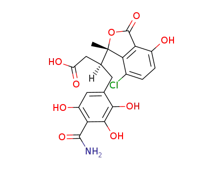 Molecular Structure of 3811-33-4 ((<i>S</i>)-4-(4-carbamoyl-2,3,5-trihydroxy-phenyl)-3-((<i>S</i>)-7-chloro-4-hydroxy-1-methyl-3-oxo-phthalan-1-yl)-butyric acid)