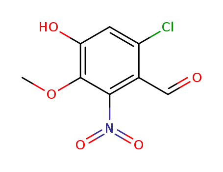 Molecular Structure of 122756-23-4 (6-chloro-4-hydroxy-3-methoxy-2-nitro-benzaldehyde)