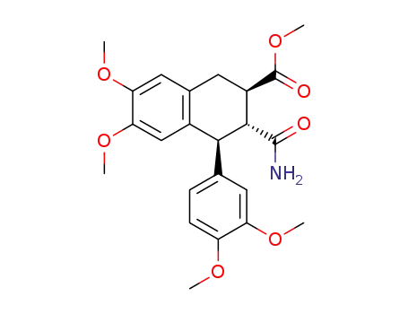 Molecular Structure of 7702-16-1 (methyl 3-carbamoyl-4-(3,4-dimethoxyphenyl)-6,7-dimethoxy-1,2,3,4-tetrahydronaphthalene-2-carboxylate)