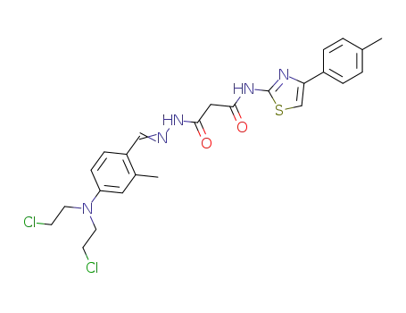 Molecular Structure of 18612-39-0 (3-(2-{4-[bis(2-chloroethyl)amino]-2-methylbenzylidene}hydrazinyl)-N-[4-(4-methylphenyl)-1,3-thiazol-2-yl]-3-oxopropanamide)