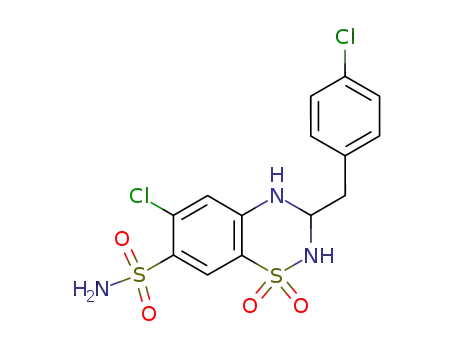 Molecular Structure of 1824-55-1 (6-chloro-3-(4-chloro-benzyl)-1,1-dioxo-1,2,3,4-tetrahydro-1λ<sup>6</sup>-benzo[1,2,4]thiadiazine-7-sulfonic acid amide)