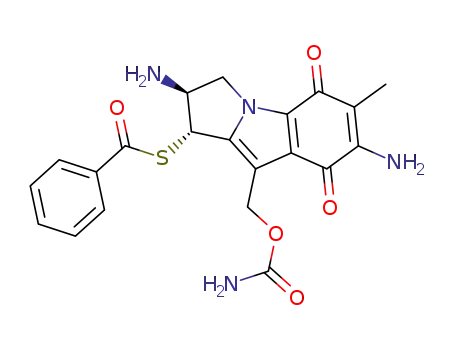 Molecular Structure of 93644-77-0 (Thiobenzoic acid S-((1R,2S)-2,7-diamino-9-carbamoyloxymethyl-6-methyl-5,8-dioxo-2,3,5,8-tetrahydro-1H-pyrrolo[1,2-a]indol-1-yl) ester)
