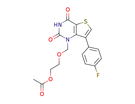 Molecular Structure of 1026704-20-0 (Acetic acid 2-[7-(4-fluoro-phenyl)-2,4-dioxo-3,4-dihydro-2H-thieno[3,2-d]pyrimidin-1-ylmethoxy]-ethyl ester)