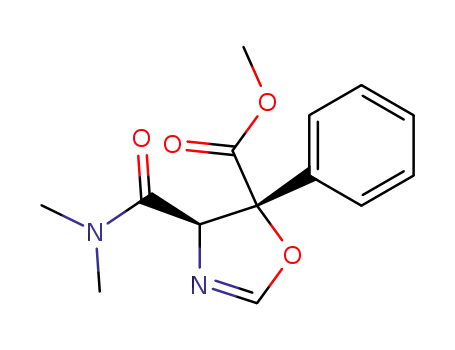 Molecular Structure of 126106-18-1 ((4R,5R)-4-Dimethylcarbamoyl-5-phenyl-4,5-dihydro-oxazole-5-carboxylic acid methyl ester)