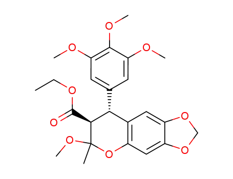 Molecular Structure of 116409-02-0 (ethyl 6-methoxy-6-methyl-8-(3,4,5-trimethoxyphenyl)-7,8-dihydro-6H-[1,3]dioxolo[4,5-g]chromene-7-carboxylate)