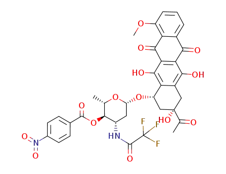 Molecular Structure of 76793-45-8 (7-O-<2,3,6-tridesoxy-4-O-p-nitrobenzoyl-3-(trifluoroacetamido)-β-L-arabino-hexopyranosyl>daunomycinone)