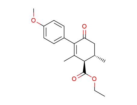 2-Cyclohexene-1-carboxylic acid,
3-(4-methoxyphenyl)-2,6-dimethyl-4-oxo-, ethyl ester, trans-