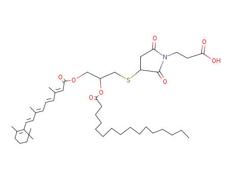 Hexadecanoic acid 1-[1-(2-carboxy-ethyl)-2,5-dioxo-pyrrolidin-3-ylsulfanylmethyl]-2-[(2E,4E,6E,8E)-3,7-dimethyl-9-(2,6,6-trimethyl-cyclohex-1-enyl)-nona-2,4,6,8-tetraenoyloxy]-ethyl ester
