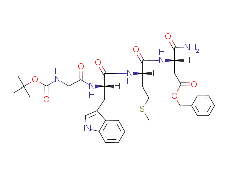 Molecular Structure of 92762-83-9 ((tert-butyloxycarbonyl)-glycyl-L-tryptophyl-L-methionyl-β-benzyl-L-aspartic acid amide)