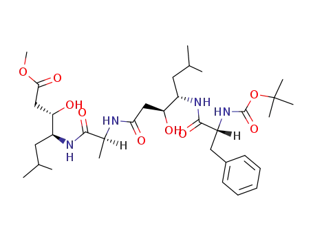 Molecular Structure of 92693-20-4 ((3S,4S)-4-{(S)-2-[(3S,4S)-4-((R)-2-tert-Butoxycarbonylamino-3-phenyl-propionylamino)-3-hydroxy-6-methyl-heptanoylamino]-propionylamino}-3-hydroxy-6-methyl-heptanoic acid methyl ester)