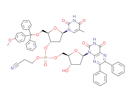 5'-O-<(4-Methoxyphenyl)diphenylmethyl>thymidylyl(3'-5')-1-(2'-desoxy-β-D-ribofuranosyl)-6,7-diphenyllumazin-(2-cyanethyl)ester