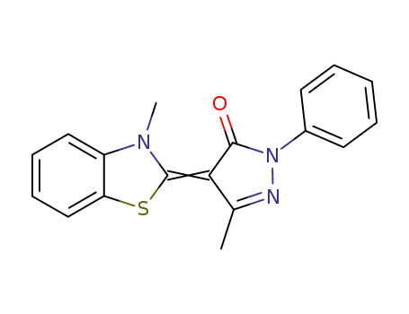 Molecular Structure of 98561-69-4 (3H-Pyrazol-3-one,
2,4-dihydro-5-methyl-4-(3-methyl-2(3H)-benzothiazolylidene)-2-phenyl-)