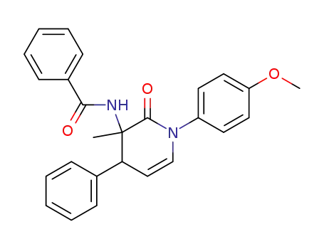 Molecular Structure of 75603-98-4 (N-[1-(4-Methoxy-phenyl)-3-methyl-2-oxo-4-phenyl-1,2,3,4-tetrahydro-pyridin-3-yl]-benzamide)