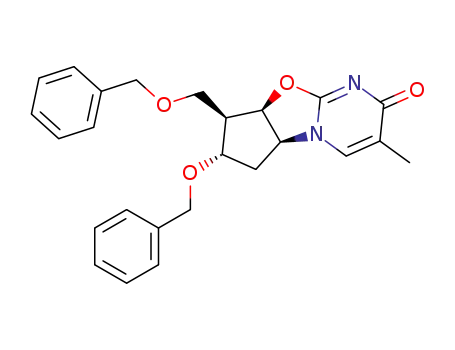 Molecular Structure of 129436-48-2 ((5aS,7S,8R,8aR)-7-Benzyloxy-8-benzyloxymethyl-3-methyl-6,7,8,8a-tetrahydro-5aH-cyclopenta[4,5]oxazolo[3,2-a]pyrimidin-2-one)