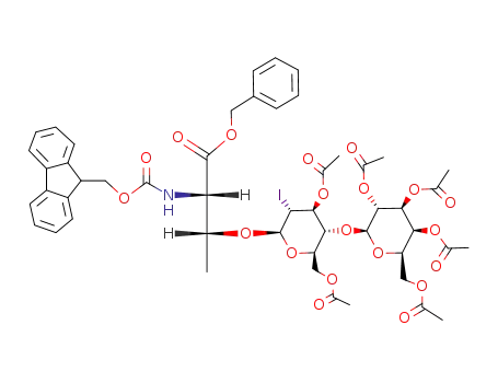 (2S,3R)-3-[(2R,3R,4S,5R,6R)-4-Acetoxy-6-acetoxymethyl-3-iodo-5-((2S,3R,4S,5S,6R)-3,4,5-triacetoxy-6-acetoxymethyl-tetrahydro-pyran-2-yloxy)-tetrahydro-pyran-2-yloxy]-2-(9H-fluoren-9-ylmethoxycarbonylamino)-butyric acid benzyl ester