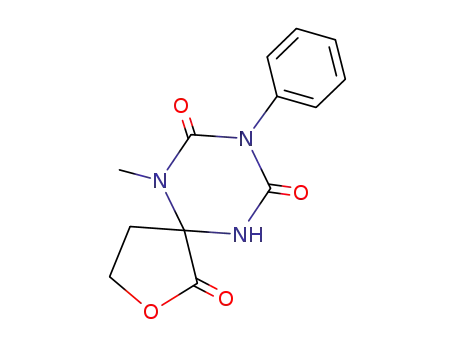 Molecular Structure of 63462-43-1 (2-Oxa-6,8,10-triazaspiro[4.5]decane-1,7,9-trione, 6-methyl-8-phenyl-)
