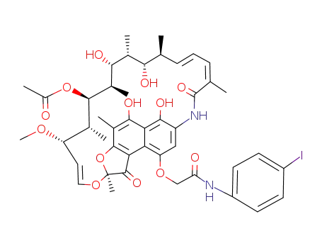 Molecular Structure of 13232-69-4 ((14E,24E)-5,6,17,19-tetrahydroxy-9-{2-[(4-iodophenyl)amino]-2-oxoethoxy}-23-methoxy-2,4,12,16,18,20,22-heptamethyl-1,11-dioxo-1,2-dihydro-2,7-(epoxypentadeca[1,11,13]trienoimino)naphtho[2,1-b]furan-21-yl acetate)