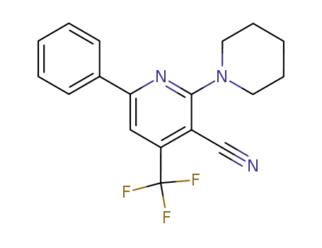Molecular Structure of 114084-98-9 (3-Pyridinecarbonitrile, 6-phenyl-2-(1-piperidinyl)-4-(trifluoromethyl)-)