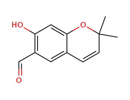 Molecular Structure of 33279-69-5 (2H-1-Benzopyran-6-carboxaldehyde, 7-hydroxy-2,2-dimethyl-)