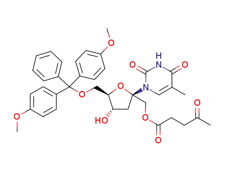 Molecular Structure of 153184-87-3 (6'-O-(4,4'-dimethoxytrityl)-1'-O-levulinyl-3'-deoxy-β-D-psicothymidine)