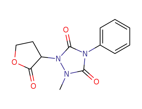Molecular Structure of 63376-46-5 (1,2,4-Triazolidine-3,5-dione,
1-methyl-4-phenyl-2-(tetrahydro-2-oxo-3-furanyl)-)
