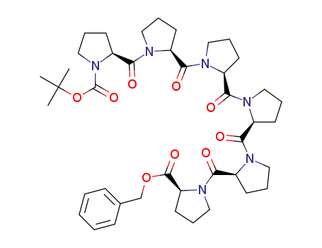 Molecular Structure of 29776-76-9 (L-Proline,
1-[1-[1-[1-[1-[1-[(1,1-dimethylethoxy)carbonyl]-L-prolyl]-L-prolyl]-L-prolyl]-L
-prolyl]-L-prolyl]-, phenylmethyl ester)