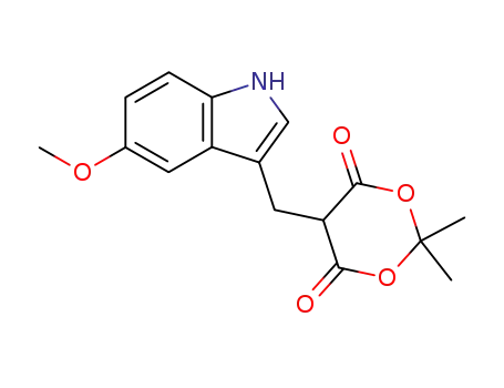 Molecular Structure of 76834-75-8 (1,3-Dioxane-4,6-dione,
5-[(5-methoxy-1H-indol-3-yl)methyl]-2,2-dimethyl-)
