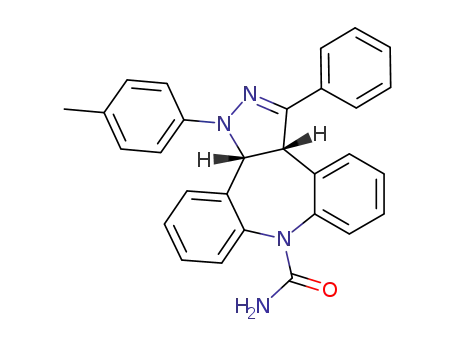 Molecular Structure of 117601-00-0 ((3aR,12bR)-3-Phenyl-1-p-tolyl-3a,12b-dihydro-1H-1,2,8-triaza-dibenzo[e,h]azulene-8-carboxylic acid amide)