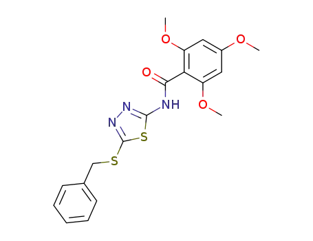 Molecular Structure of 55217-78-2 (<i>N</i>-(5-benzylsulfanyl-[1,3,4]thiadiazol-2-yl)-2,4,6-trimethoxy-benzamide)