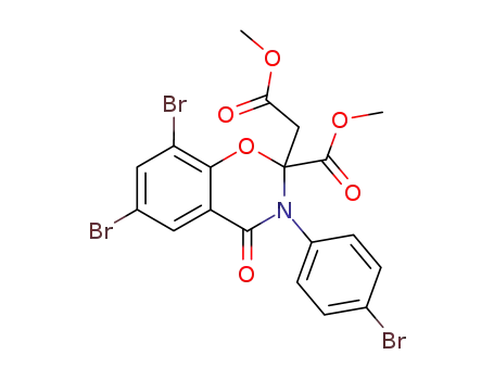 Molecular Structure of 28534-25-0 (6,8-dibromo-3-(4-bromo-phenyl)-2-methoxycarbonylmethyl-4-oxo-3,4-dihydro-2<i>H</i>-benzo[<i>e</i>][1,3]oxazine-2-carboxylic acid methyl ester)
