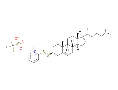 Molecular Structure of 136911-96-1 (Trifluoro-methanesulfonate2-[(3S,8S,9S,10R,13R,14S,17R)-17-((R)-1,5-dimethyl-hexyl)-10,13-dimethyl-2,3,4,7,8,9,10,11,12,13,14,15,16,17-tetradecahydro-1H-cyclopenta[a]phenanthren-3-yldisulfanyl]-1-methyl-pyridinium;)